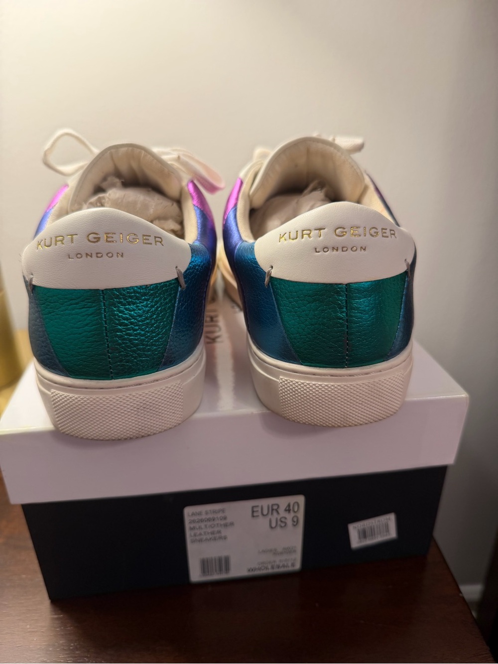 Kurt Geiger Lane Metallic Rainbow Stripe Lace Up Sneakers - Picture 6 of 7